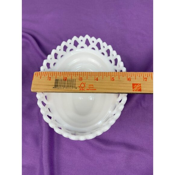 Vintage Imperial Milk Glass Rooster on Nest Dish Open Lattice Edge Bowl Farm - Picture 7 of 13